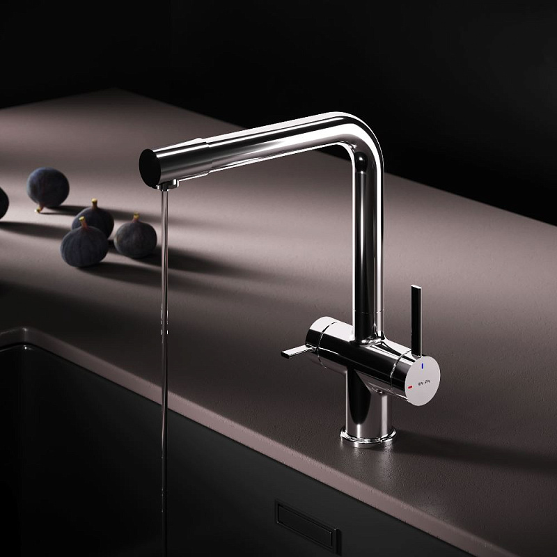 Смеситель для кухни AM.PM Func F8F05700 высокий с L-изливом с каналом для питьевой воды, хром