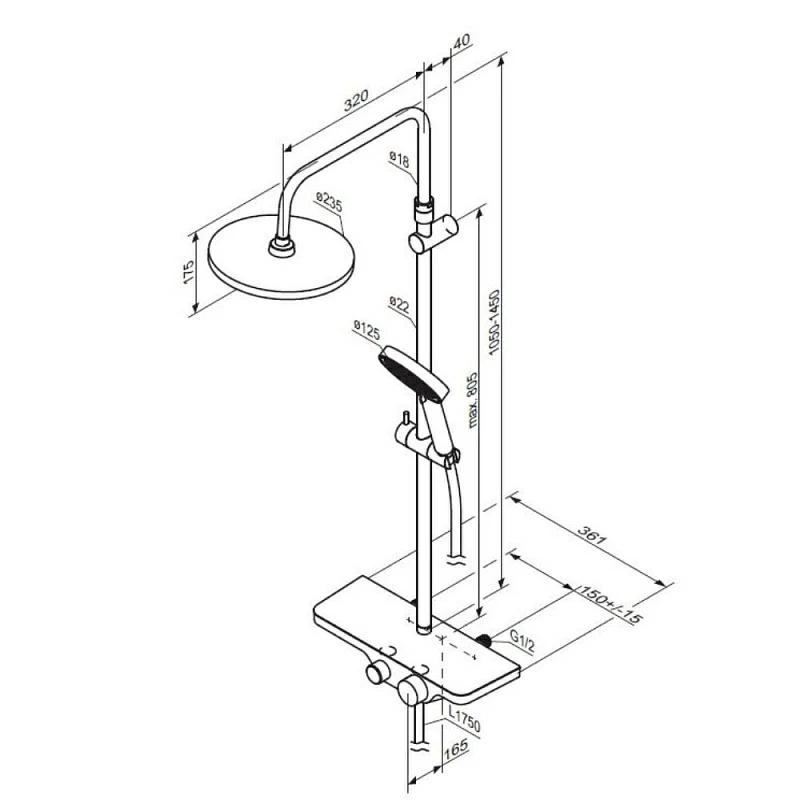 Душевая система Damixa Apollo 947730000 стойка с тропическим душем, смесителем, хром