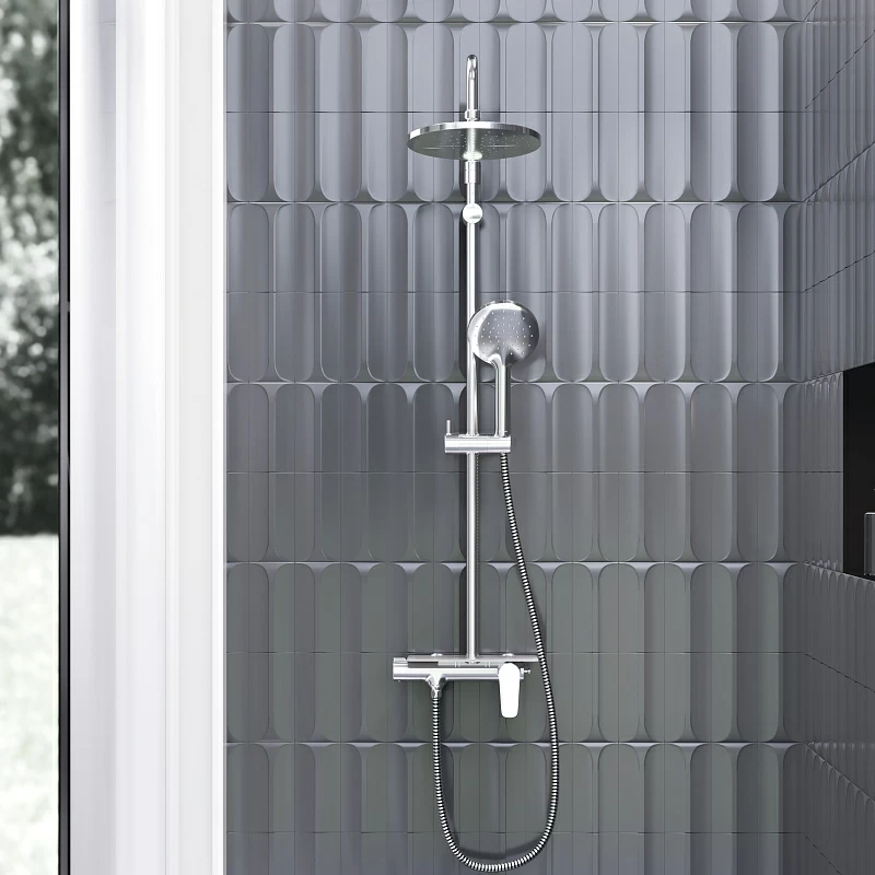 Душевая система Damixa Jupiter 977780300 стойка с тропическим душем, смесителем, черная матовая