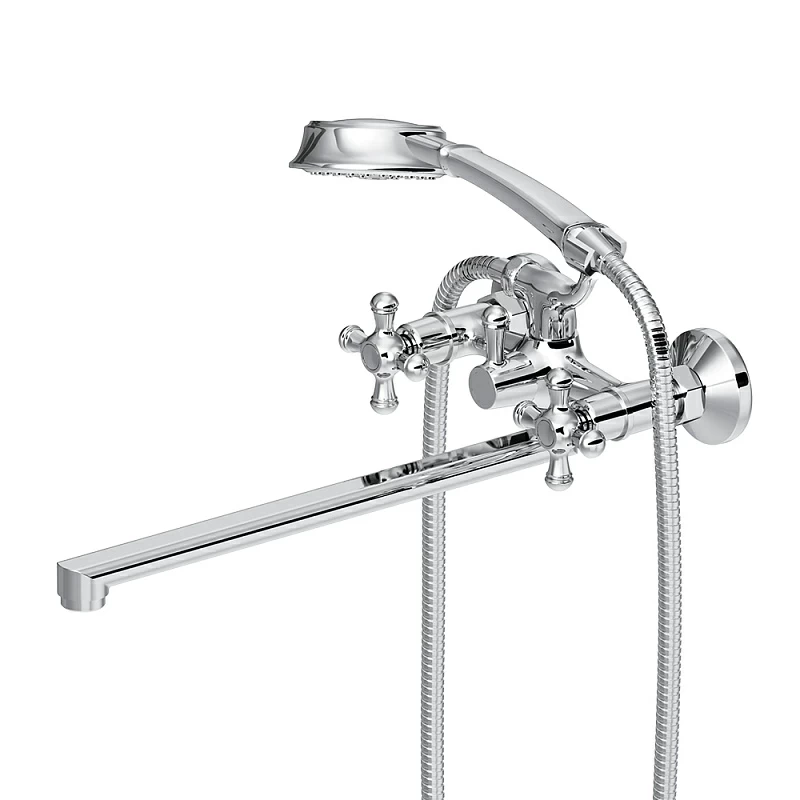Смеситель для ванны и душа Damixa Retro 239500000 длинный излив, душевая лейка, шланг 1500, хром