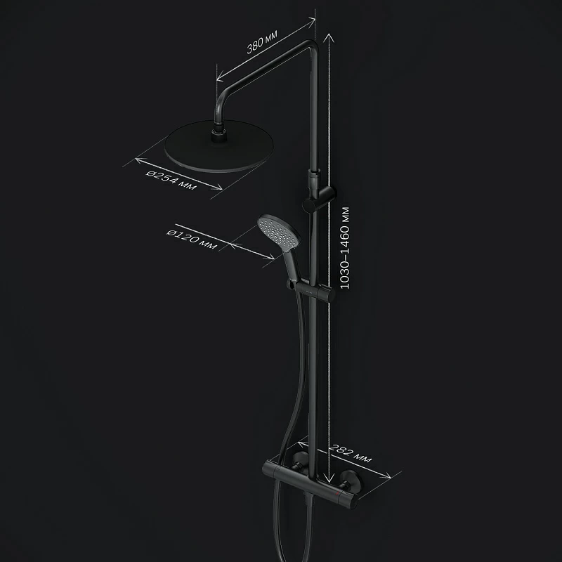 Душевая система AM.PM Like F0780422 стойка с тропическим душем, термостатом, смесителем, черная матовая