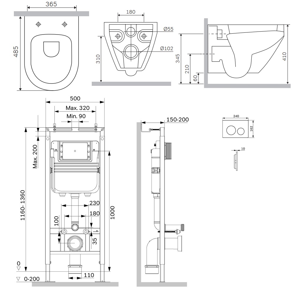 Инсталляция MasterFit с подвесным унитазом Aquaspin и клавишей Spirit V2.0 IS130101.701900, Синий, белый