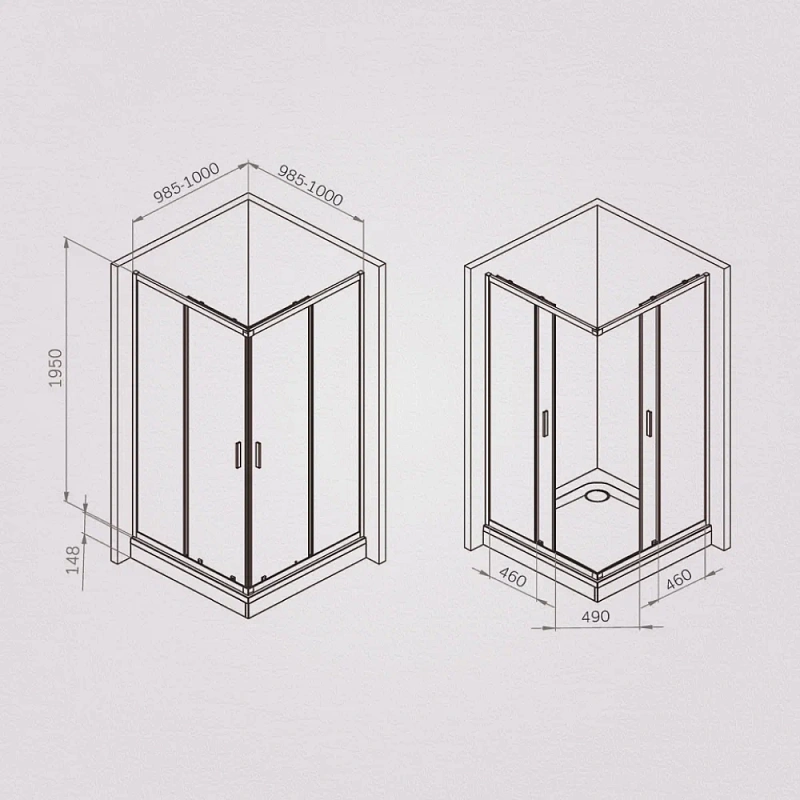 Душевое ограждение без поддона 100x100 AM.PM Gem W90G-403-100100-MT профиль серебристый