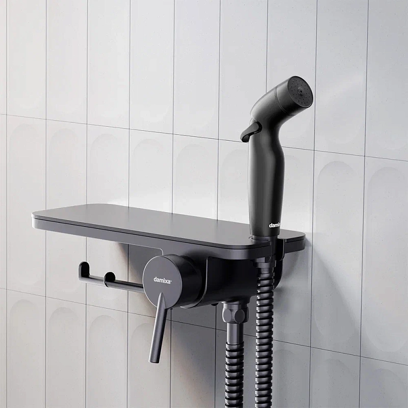 Гигиенический душ со смесителем Damixa Jupiter 773500301 черный встраиваемый, полка, шланг 1200, держатель туалетной бумаги