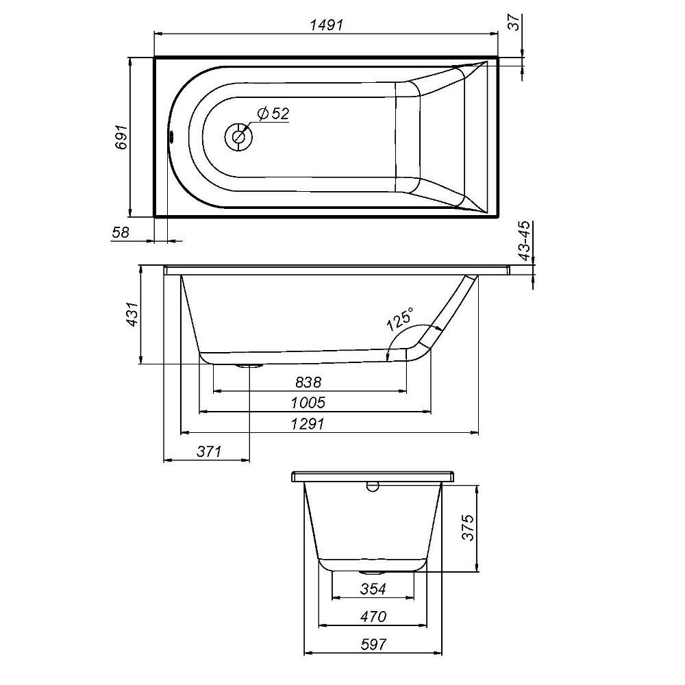 Ванна Spirit W72A-150-070W-A2, Белый