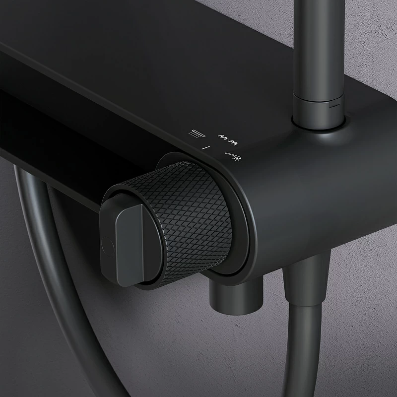 Душевая система AM.PM X-Joy F0785A722 стойка с тропическим душем, смесителем, изливом, черная матовая