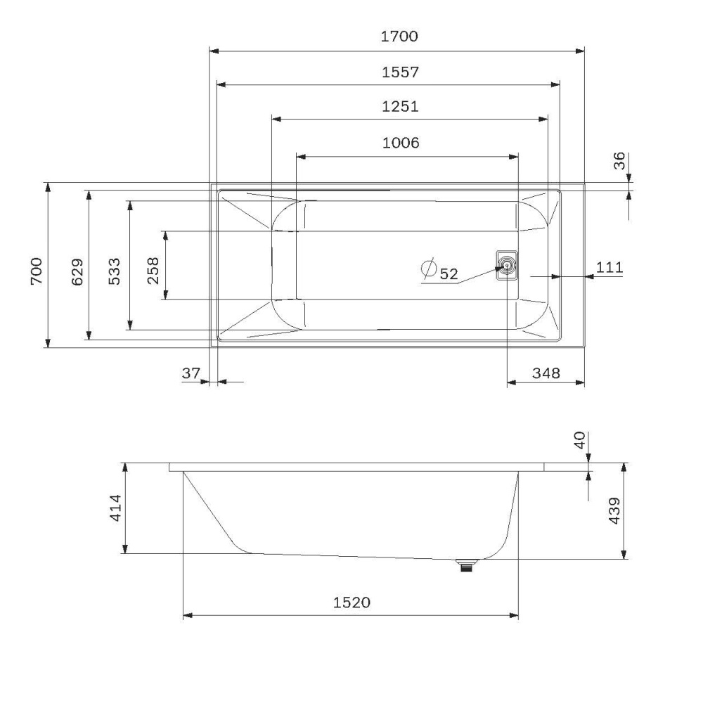 Ванна акриловая 170x70 см Libre W60A-170-070W-A, Белый