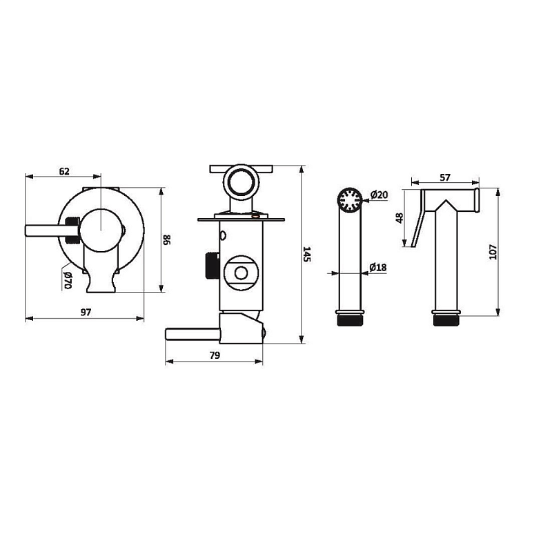 Гигиенический душ со смесителем Damixa Option 217000000 черный встраиваемый, шланг 1500, держатель