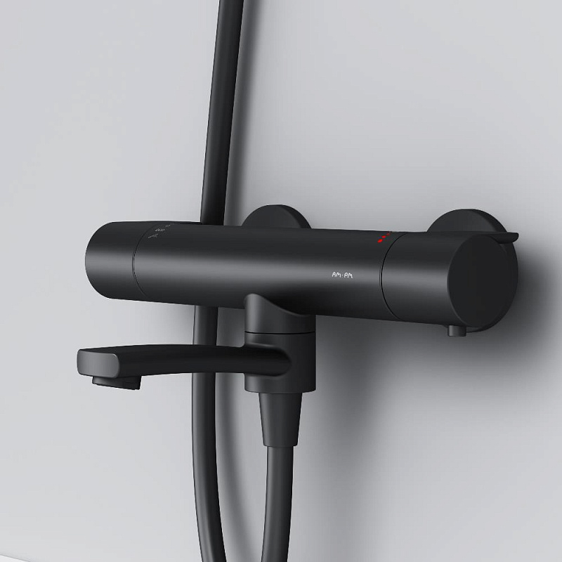 Смеситель для ванны и душа AM.PM X-Joy F85A50022 терсмостат, поворотный излив, черный