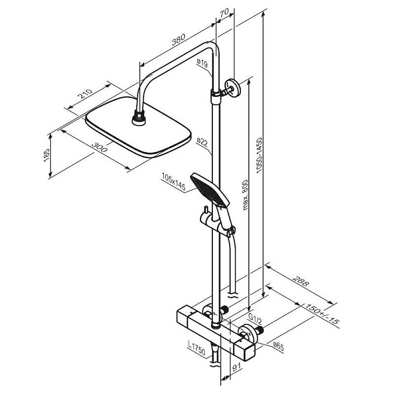 Душевая система Damixa Gala 953800000 стойка с тропическим душем, термостатом, смесителем, хром