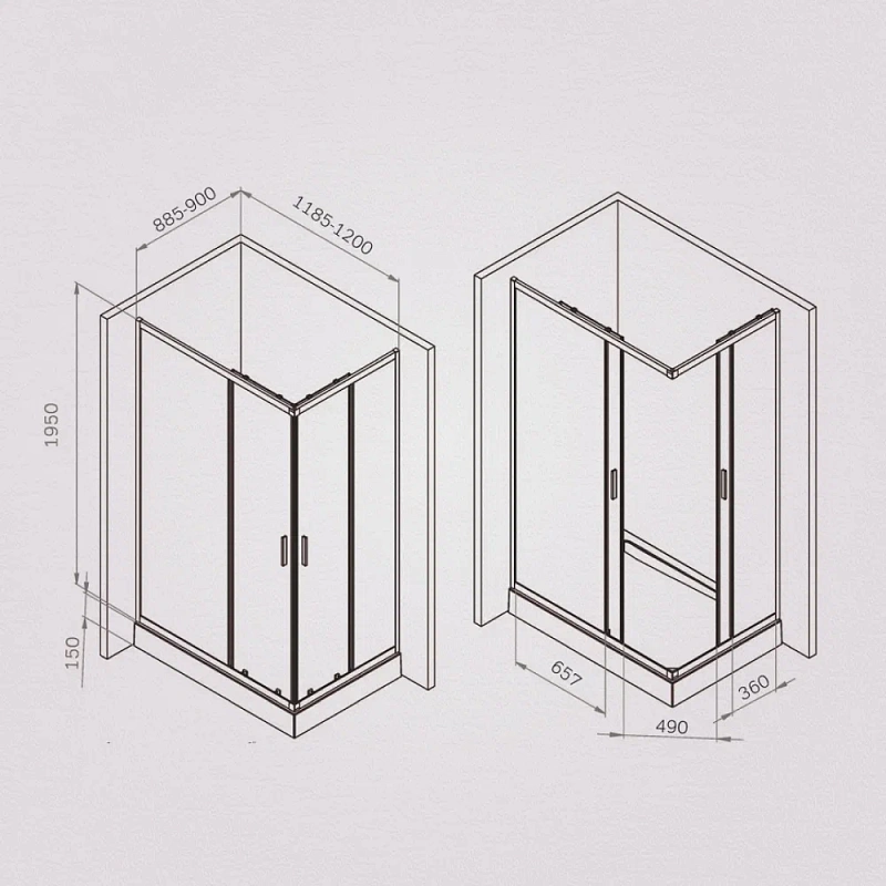 Душевое ограждение без поддона 90x120 AM.PM Gem W90G-403-120290-BT профиль черный матовый