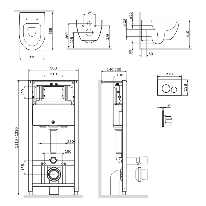 Унитаз подвесной безободковый с инсталляцией AM.PM Awe IS49001.111700 сиденьем микролифт, белой пневм. клавишей
