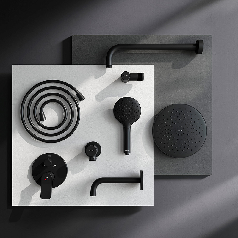 Встраиваемая душевая система AM.PM X-Joy FB85A3RH32 черный: тропический верхний душ, излив с душевой лейкой