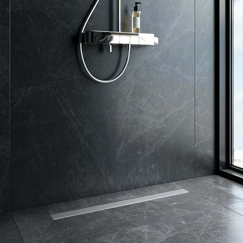 Душевой трап (лоток) 80 AM.PM PrimeFlow W02SC-U11-080-04SB комбинированный затвор со стальной матовой решеткой под плитку