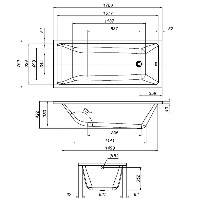 Каркас для ванны 170х75 AM.PM Gem W93A-170-075W-R