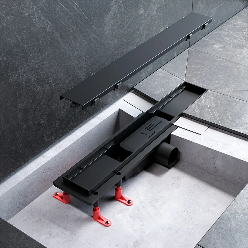 Душевой трап (лоток) 50 AM.PM PrimeFlow W02SC-U11-050-04BM комбинированный затвор с черной матовой решеткой под плитку