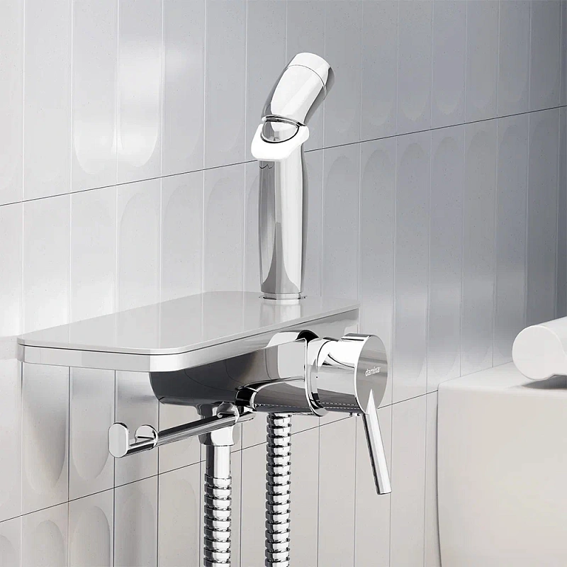 Гигиенический душ со смесителем Damixa Jupiter 773500001 хром встраиваемый, полка, шланг 1200, держатель туалетной бумаги