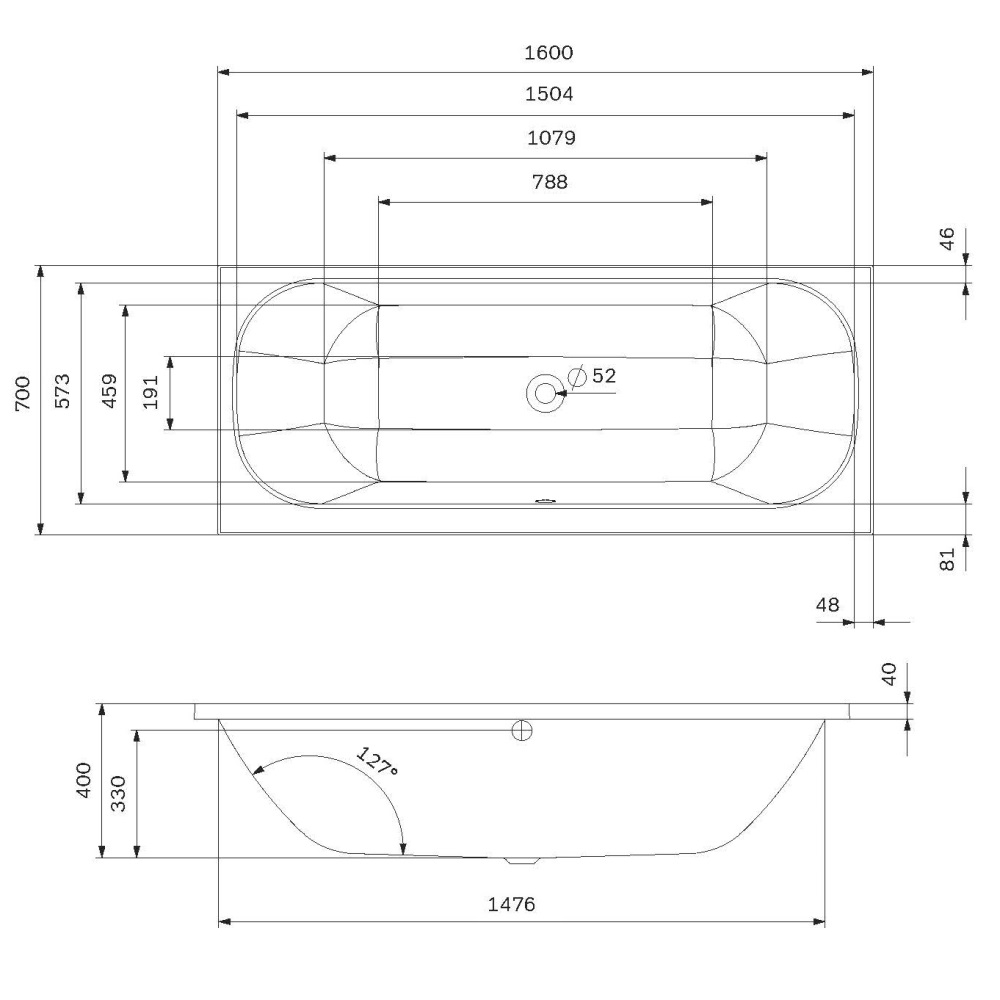 Ванна акриловая 160x70 см Above W9XA-160-070W-A, Белый