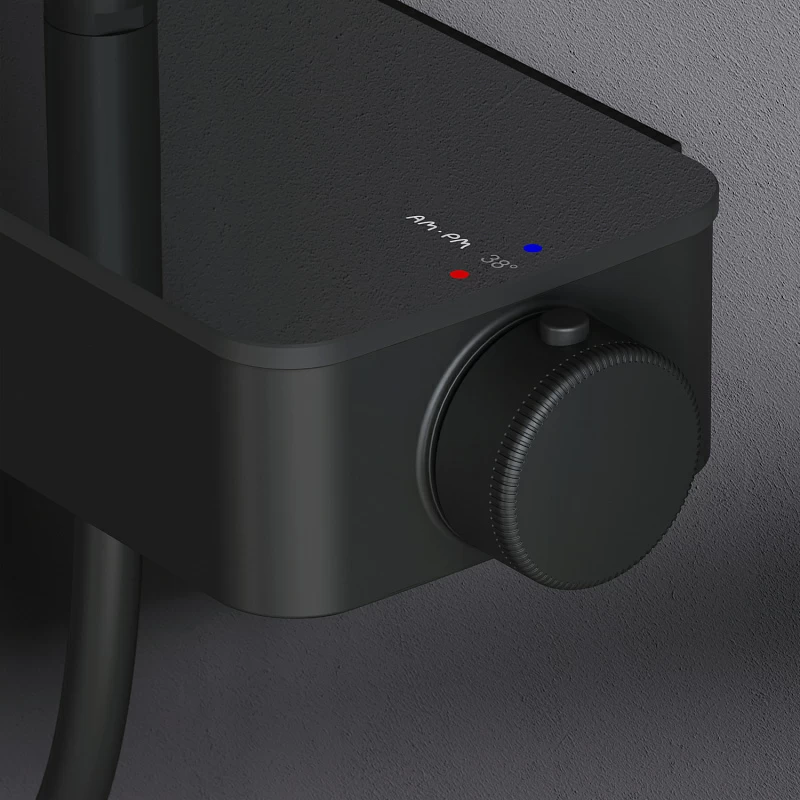 Душевая система AM.PM Inspire 2.0 F0750A422 стойка с тропическим душем, термостатом, смесителем, черная матовая