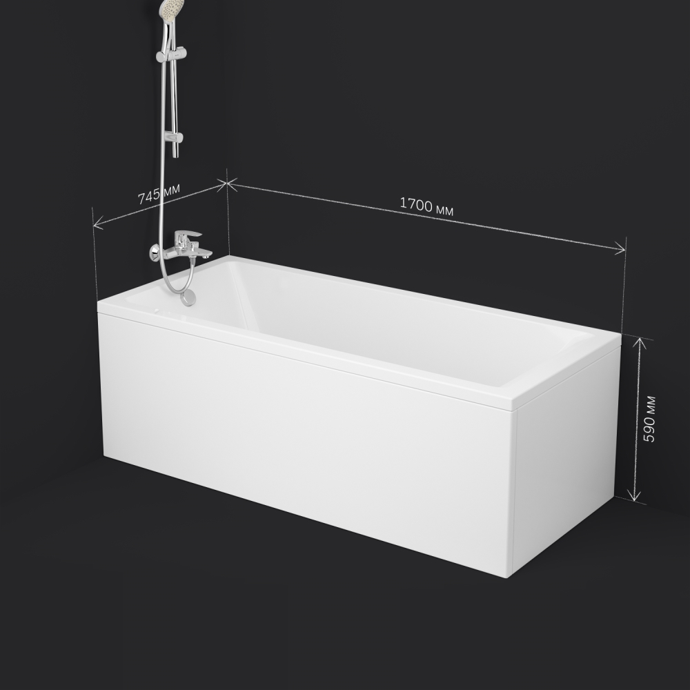 Ванна акриловая 170x75 см Gem W93A-170-075W-A, Белый