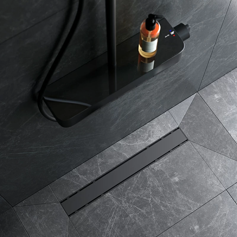 Душевой трап (лоток) 60 AM.PM PrimeFlow W02SC-U11-060-04BM комбинированный затвор с черной матовой решеткой под плитку