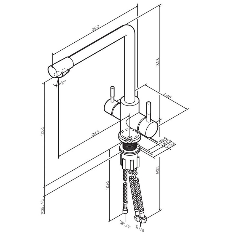 Смеситель для кухни AM.PM X-Joy S F85B05722 высокий, с каналом питьевой воды, черный