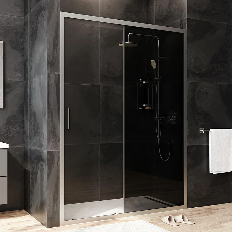 Душевая перегородка с дверью 140x195 AM.PM Gem W90G-140-1-195MG тонированное стекло, профиль серебристый