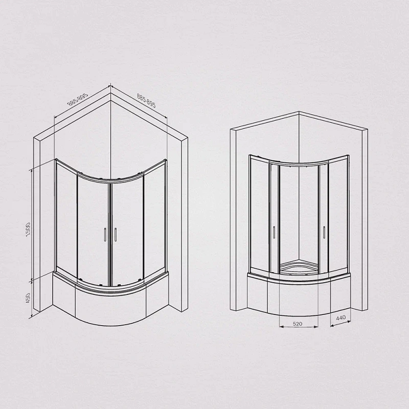 Душевое ограждение без поддона 90x90 AM.PM Gem W90G-401A090BT профиль черный матовый