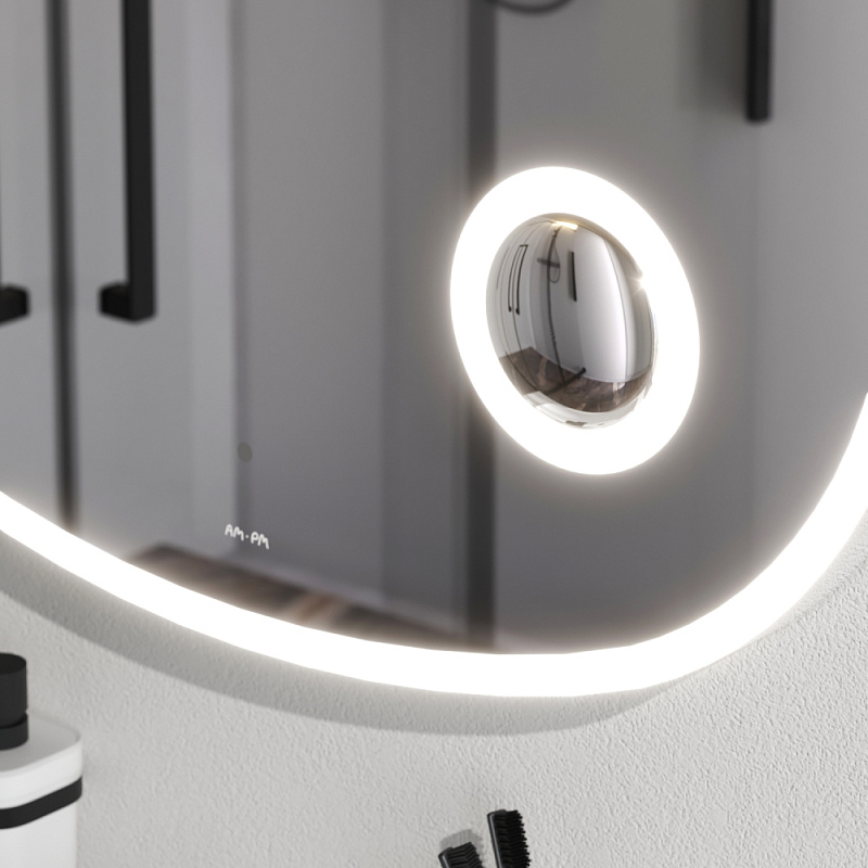 Зеркало с подсветкой в ванную закругленное 80 AM.PM Func M8FMOX0803SA с косметическим зеркалом сенсорное