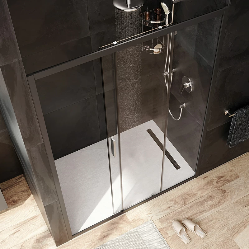 Душевая перегородка с дверью 140x195 AM.PM Gem W90G-140-1-195BT прозрачное стекло, профиль черный матовый