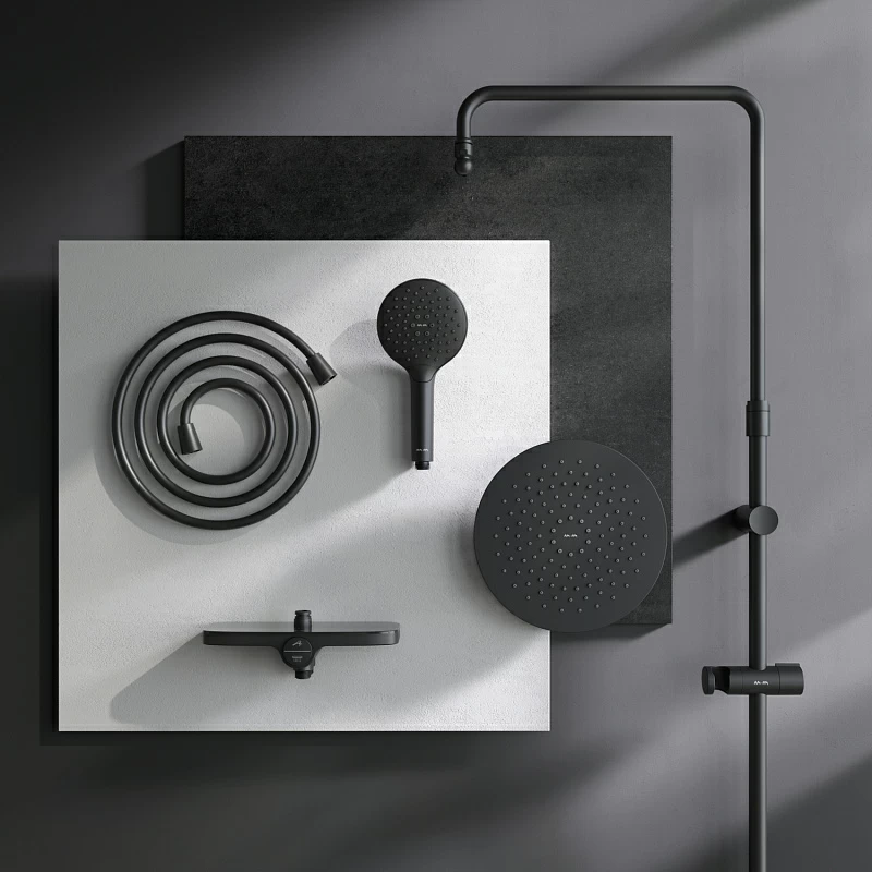 Душевая система AM.PM Like F0780222 стойка с тропическим душем, черная матовая