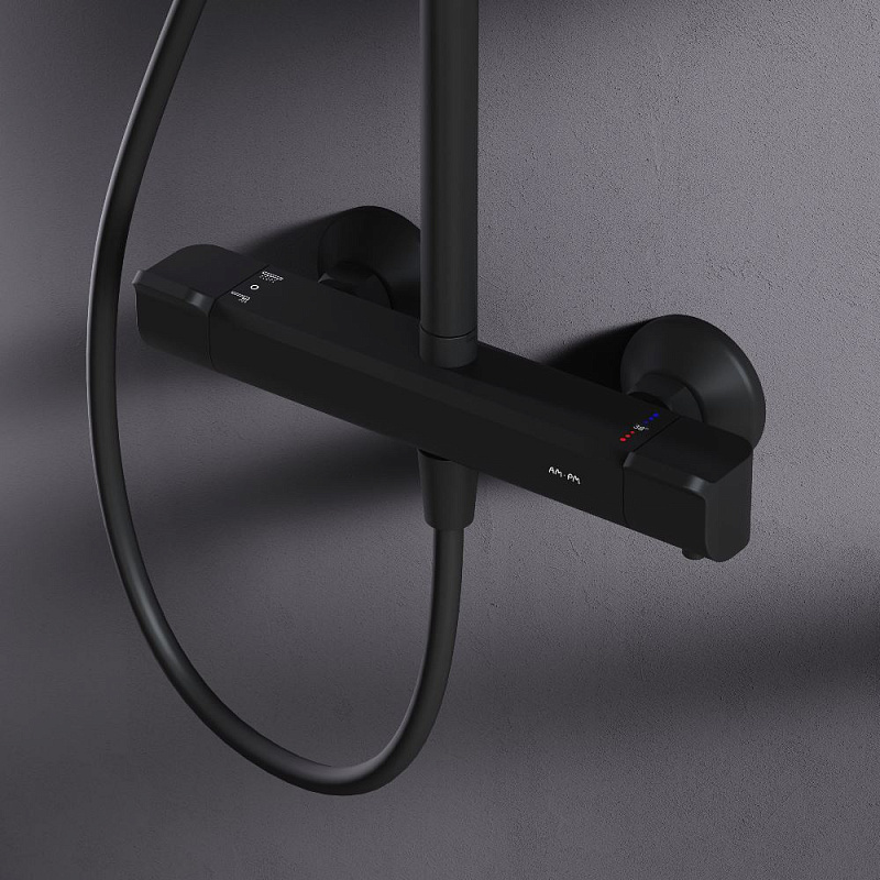 Душевая система AM.PM Func F078F422 стойка с тропическим душем, термостатом, смесителем, черная