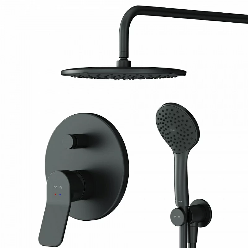 Встраиваемая душевая система AM.PM X-Joy FB85A1RH02 черная: тропический верхний душ, ручной душ