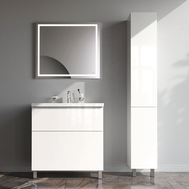 Тумба с раковиной 80 AM.PM Gem M90-FSX0802WG-WCC0802WG напольная на ножках, белый глянец