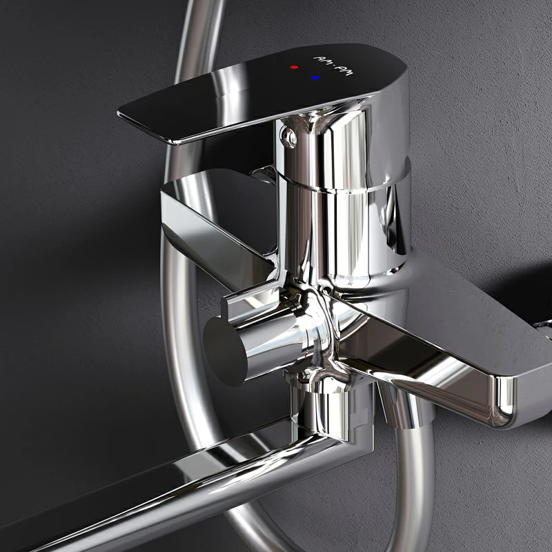 Душевая система AM.PM Gem F40890A94 стойка с тропическим душем, хром + смеситель для ванны с длинным изливом, хром