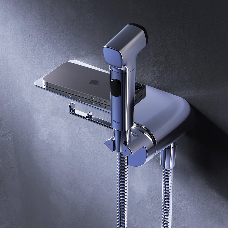 Гигиенический душ со смесителем AM.PM Func F0H8F900 хром встраиваемый, полка, шланг 1200, держатель туалетной бумаги