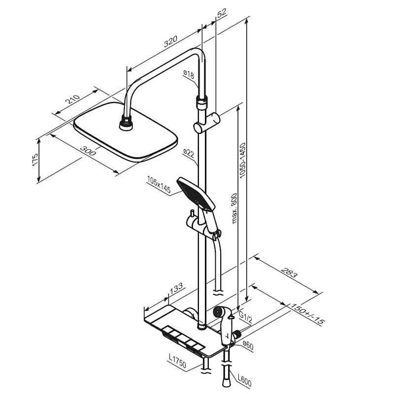 Душевая система Damixa Gala 953770000 стойка с тропическим душем, термостатом, смесителем, хром