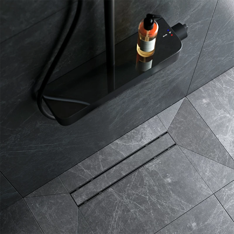 Душевой трап (лоток) 50 AM.PM PrimeFlow W02SC-U11-050-04BM комбинированный затвор с черной матовой решеткой под плитку