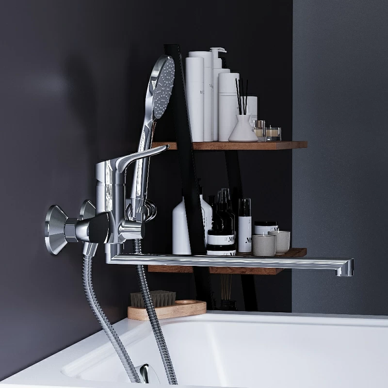 Смеситель для ванны и душа Damixa Jupiter 779500001 длинный излив, душевая лейка, шланг 1500, хром