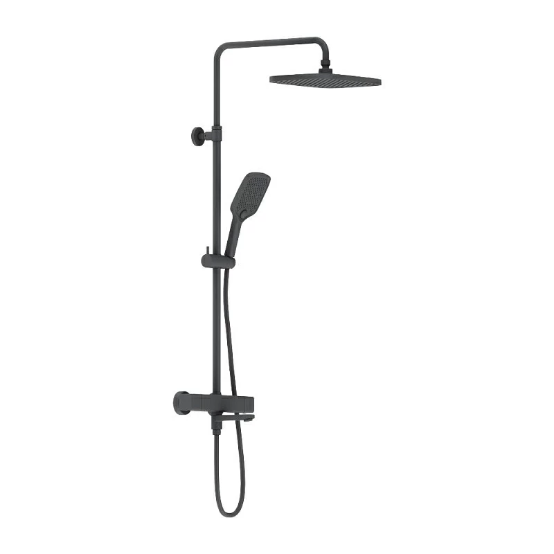 Душевая система Damixa Gala 953810300 стойка с тропическим душем, термостатом, смесителем, черная матовая