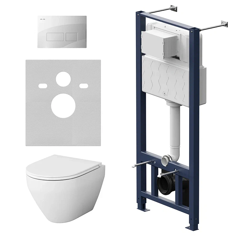 Унитаз подвесной безободковый с инсталляцией AM.PM Spirit 2.0 IS47001.701700 сиденьем микролифт, белой пневм. клавишей