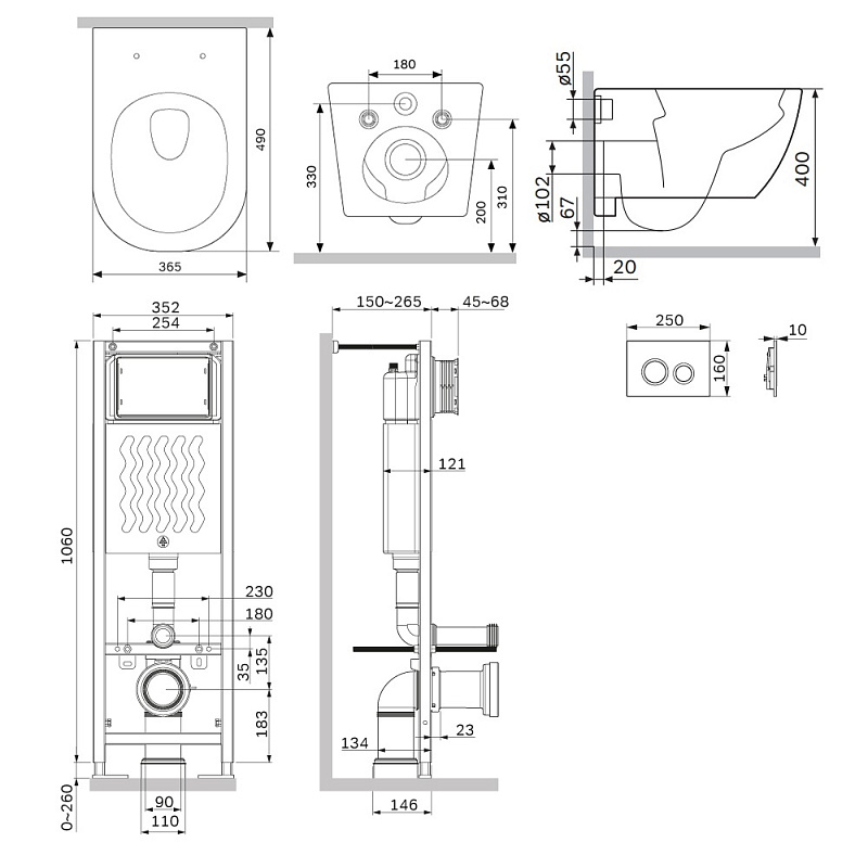 Унитаз подвесной с инсталляцией AM.PM Libre IS110151.601900 сиденьем микролифт, механ. клавишей хром