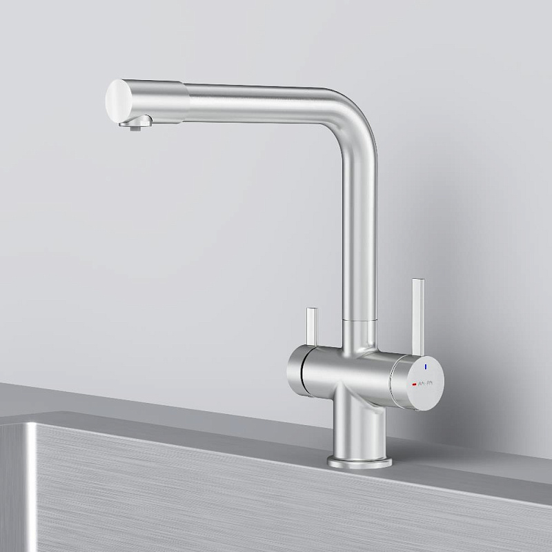 Смеситель для кухни AM.PM Func F8F05711 высокий с L-изливом с каналом для питьевой воды, сатин