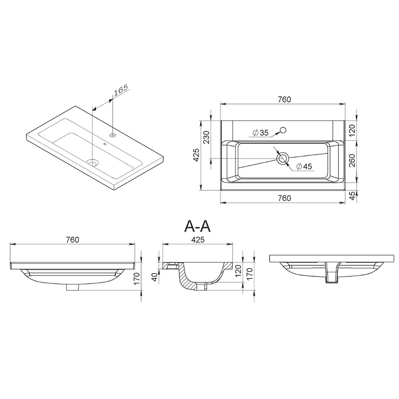 Раковина мебельная 75 AM.PM Gem M90WCC0752WG белая встраиваемая