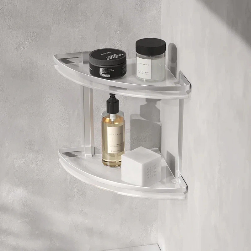 Полка в ванную угловая AM.PM Sense L A7456200 двухъярусная, серебристый металл, стекло