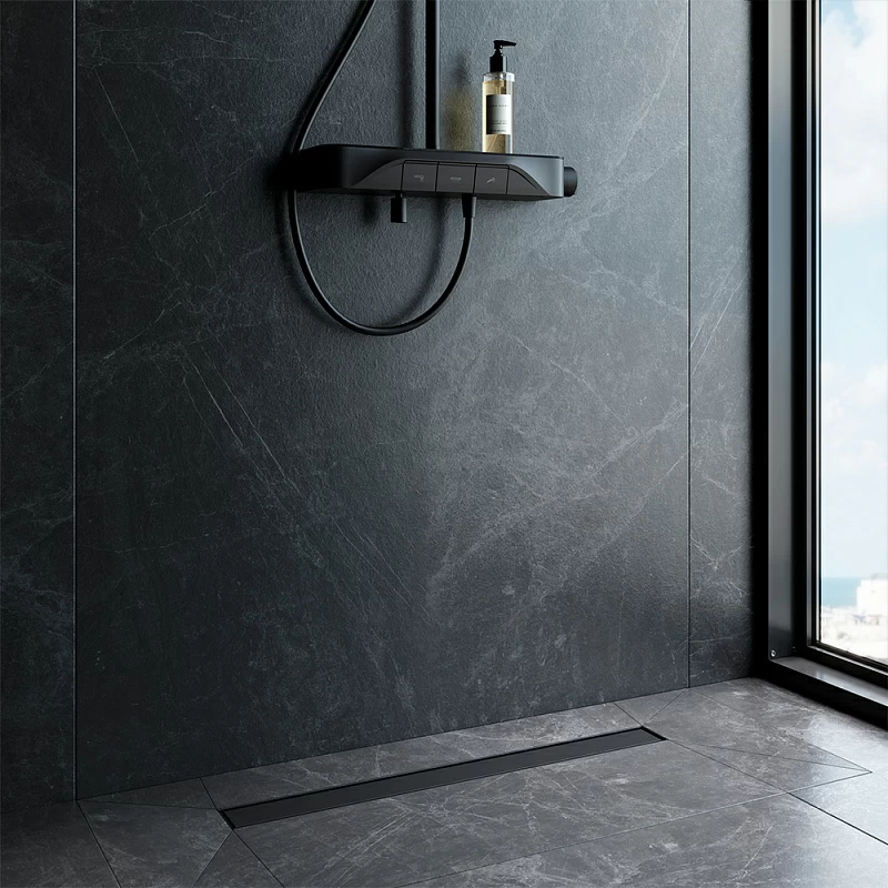 Душевой трап (лоток) 70 AM.PM MasterFlow W01SC-U11-070-04BM комбинированный затвор с черной матовой решеткой под плитку