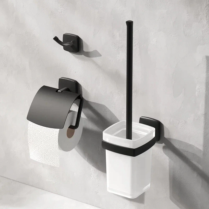 Ершик для унитаза AM.PM Gem A9033422 со стеклянной настенной подставкой, черный