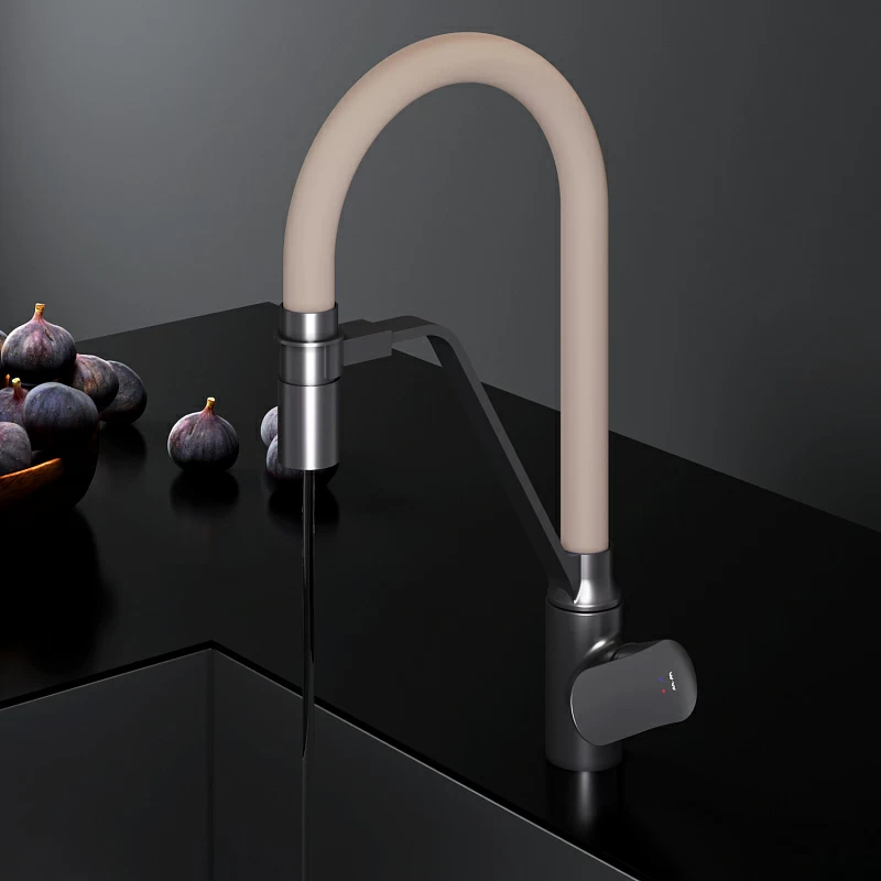 Смеситель для кухни AM.PM Like F8007826 высокий, черный, с бежевым гибким изливом и каналом питьевой воды