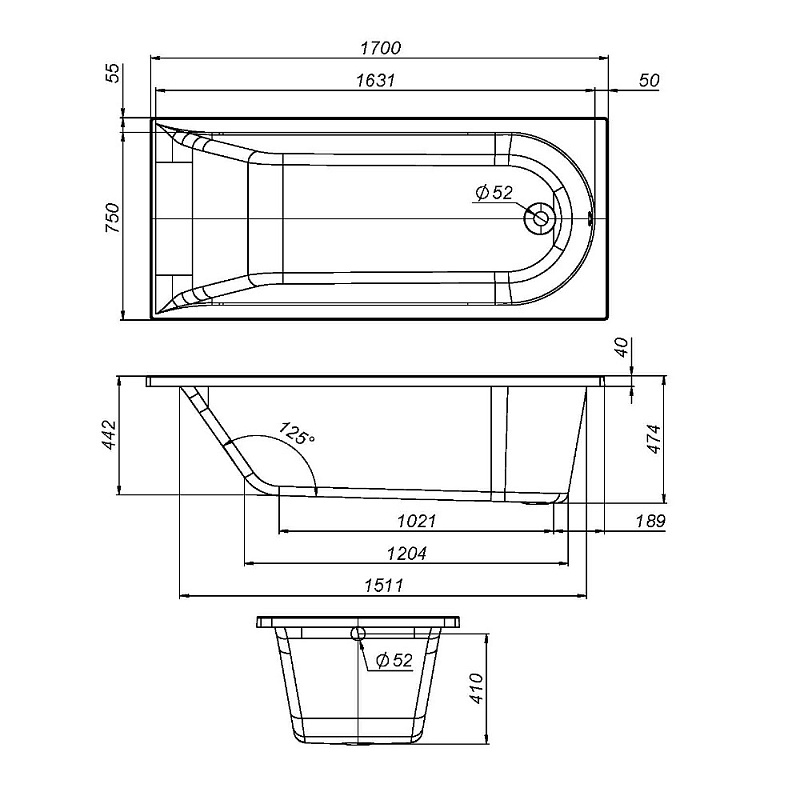 Каркас для ванны 170 AM.PM Spirit W72A-170-075W-R2