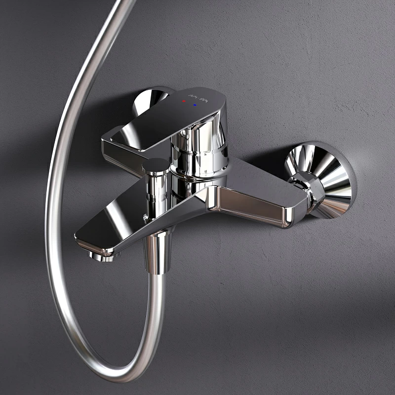 Душевая система AM.PM Gem F40890A14 стойка с тропическим душем, хром + смеситель для ванны, хром